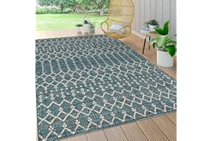 JONATHAN Y SMB108C-3 Ourika Moroccan Geometric Structured Mesh Indoor/Outdoor Petrol/Grey 90 cm x 150 cm Bohemian Easy Care Living Room Garden Non-Shedding