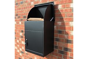MONSTER SHOP Parcel Post Box Black Lockable Wall Mounted Secure Large Outdoor Letter Smart Mail Drop Box Weatherproof Galvanised Steel | 5 Keys | 58 x 46 x 36cm