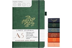 AVOCADO & SPICE A5 Notebook Hardback Journal by Avocado and Spice® with Gift Box & Velvet Bag - Premium A5 Lined Notebook - Travel Journal Diary - 200 Thick Pages (Green, Lined)