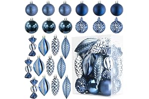 Prextex Bolas de Navidad Azul Intenso para Decoración Navideña – 24 Adornos Navidad Irrompibles con Anilla para Colgar – Decoración Navidad y Fiestas - Lote de Bolas en 8 Formas y Estilos