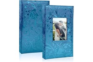 Rdylymx Photo Album for 4x6 Photos, Holds 300 Pockets Faux Leather Cover Black Inner Page Pictures Album Family Wedding Picture Albums Holiday Albums(Blue)