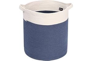 Syeeiex Rope Basket, 14''x 14''x 16'' Blanket Basket Woven Baskets for Storage, Tall Rope Baskets, Basket for Baby Toys, Clothes, Towels, Pillows, Navy Bule & White