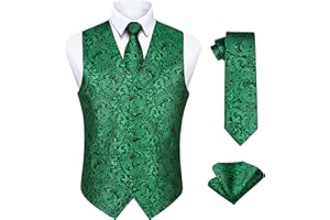 Enlision Gilet da Uomo Elegante Paisley Jacquard Gilet da Abito Cravatta e Fazzoletto Set per Festa Sposa