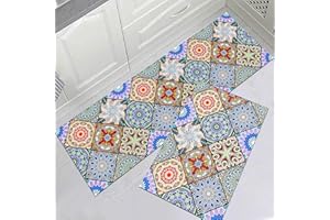 LLTTEER Kitchen rugs Non-slip kitchen mats 2 pieces,Washable PVC kitchen rug for hallway kitchen,Comfort runner rug set for indoors, Bath mats Dirt catching mat Doormat (Style A, 40 x 60+40 x 120 cm)