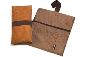 GUGGIARI® Torba na tytoń z materiału na 30 g do 50 g, z przegródką na filtr, listkami i zapalniczką - woreczek na tytoń obrotowy ze skóry PU z zamkiem błyskawicznym i taśmą gumową., Brązowy - Rusty, l