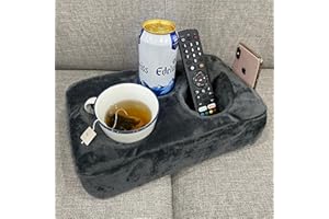 FORZADDIK Couch Cup Holder Pillow, Couch Drinks Remotes Holder for Center of Couch, for Sofa, Bed, RV, Car (Gray)