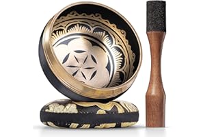 Bol Tibétain – Bol Tibétain Chantant pour la Purification et la Méditation – Silent Mind – Bol Méditation – Inclut un Maillet avec Prise en Main Type Crayon et un Coussin