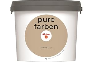 Alpina pure farben Wandfarbe – Graubeige – strapazierfähige und atmungsaktive Innenfarbe – ergiebig, gut deckend & reinigungsfähig – 2,5 Liter