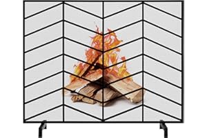 costoffs Single Piece Panel Fire Screens and Guards with Mesh Cover, Spark/Flame/Fire Fence, Metal Fireplace Barrier, Black