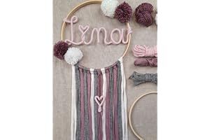 LIDAM personalisierte Deko-Kinderzimmer-Mädchen - wunderschönes Bastelset Türschild-Kinderzimmer, Traumfänger-Kinder aus Bambusholz, Strickschlauch mit Draht +Bilderanleitung
