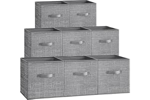 SONGMICS Storage Cubes, 30 cm Non-Woven Fabric Bins with Double Handles, Set of 8, Wardrobe Organisers for Shelves, Foldable, for Clothes, Cattail Grey ROB830G01