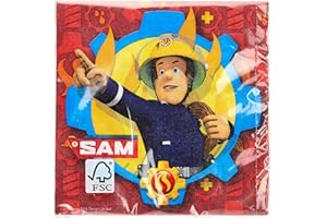 ‎AMSCAN Amscan 9902177 - Servietten Feuerwehrmann Sam, 20 Stück, 33 x 33 cm, Partygeschirr, Kindergeburtstag