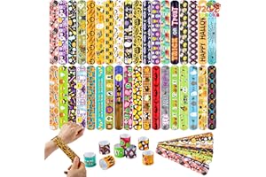 JOYIN 72 Piezas Pulseras Slap de Halloween, Pulseras Bofetada Niña Halloween, Detalles Halloween Niños, Regalos Cumpleaños Niños Colegio, 72 Slap Bracelets (36 Diseño Diferente), Artículos de Fiesta