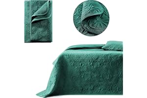 ROOM99 Leila Elegancka narzuta w kolorze ciemnozielonym, 220 x 240 cm, wszechstronna narzuta na łóżko lub sofę, pikowana, idealna jako narzuta na łóżko i sofę