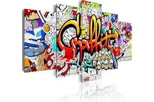 B&D XXL murando - Tableau décoration 200x100 cm 5 Parties - Déco murale avec un cadre en bois pour le salon - Tableau moderne sur toile pour une chambre tendance - Graffitis - Street art i-A-0103-b-n
