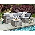 Bravich 6 Seater Rattan Corner Sofa & Footstool Garden Furniture Set - 4pcs Outdoor Set With Stool, Rain Cover & Cushions - Fully Assembled, Weatherproof (Grey)
