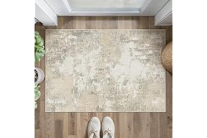 PureCozy Entryway Rug Indoor Door mat, Beige Abstract Small Washable Area Rugs Kitchen Bathroom Office Dining Room Mat, Low Pile Vintage Non-Slip Bedroom Carpet for Front Door Entrance, 60x90 cm