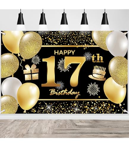 Happy 17th Birthday Banner | 150x90 Cm | Vinyl-Stoff | Mit Glitzer | Für Mädchen-Party