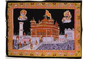 Pilgrims Fair Trade Sequin Cotton Picture Sikh Golden Temple of Amritsar Wall Hanging 78 x 55 cm