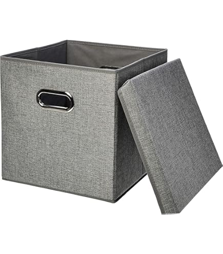WOLTU Cubi Contenitori In Tessuto 5 Pezzi – Scatole Pieghevoli Con Maniglie E Portaetichette, Organizer Per Scaffali E Armadi, Grigio Scuro (32,5x32,5x32 Cm) - 2