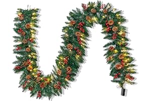 JOIEDOMI 270 cm Guirnalda de Navidad Decoración Led para Árbol Artificial Premium 100 Luces LED Y Piñas Naturales Conectable A Más Guirnaldas