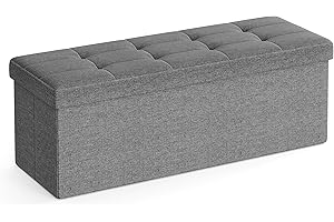 ‎SONGMICS SONGMICS Sitzhocker mit Stauraum, klappbare Sitzbank, 38 x 110 x 38 cm Fußbank, Aufbewahrungsbox, bis 300 kg belastbar, für Wohnzimmer Schlafzimmer Flur, schiefergrau LSF77K
