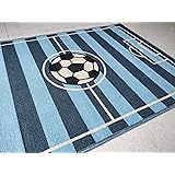 BuyElegant Blue Football Pitch Area Rug Polyester Carpet Non Slip Latex back Easy Clean Sports Playmat Kids Bedroom 120 x 80 