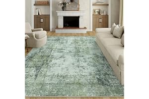 HUGEAR Zmywalny dywan do salonu, 240 x 300 cm, zielony, antypoślizgowy, abstrakcyjny, naturalny, neutralny, nowoczesny, duży dywan, sypialnia, kuchnia, korytarz, salon, przy łóżku, dywany z niskim