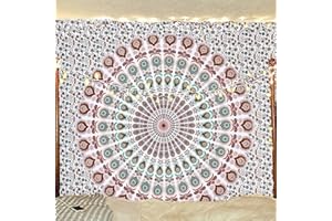 Bless International Indian hippie Bohemian Psychedelic Peacock Mandala Wall hanging Bedding Tapestry (Floral Gold, King (88x104Inches)(225x265Cms))