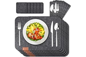 CHEERHOM Zestaw podkładek z filcu, 18 sztuk, 6 podkładek stołowych, zmywalne, odporne na wysokie temperatury, antypoślizgowe, z 6 podstawkami, 6 podkładek na sztućce, do kuchni, stołu jadalnego, 44 x 32 cm,