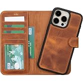 Lev Leather iPhone 15 Pro Max ile uyumlu Hakiki Deri C&uuml;zdan Kılıf - Kart Yuvalı, Tam Koruma, MagSafe Uyumlu, RFID Korumalı, S