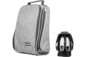 SAPLIZE Golf Shoe Bag, with Mesh Ventilation & Outside Pocket for Golf Aceesories, Breathable Shoe Carrier Tote Bags, Sports Travel Shoe Storage Organizer Bag, Grey