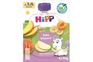 ‎HIPP HiPP Bio Quetschie Mixpack,16 Stück (4er Pack mit je 4 x 90g), für Babys ab 5./6. Monat, vier leckere Geschmacksrichtungen, ohne Zuckerzusatz, in bester Bio-Qualität