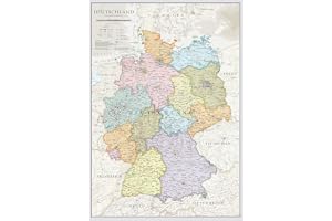 Större politisk karta Tyskland - 84 x 119 cm | Maps International - Karta över Tyskland Väggaffisch Kartografisk detalj 16 ty