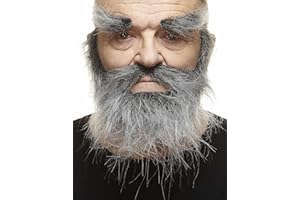 Mustaches Selbstklebender Traper Gefälschter Schnurrbart, Bart und Augenbrauen, Neuheit, Realistische Falsche Gesichtsbehaarung, Kostümzubehör für Erwachsene, Salz und Pfeffer Farbe