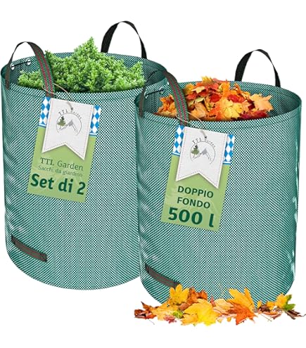 TTL Garden Lot de 3 sacs de jardin de 300 l avec couvercle et double fond – Autoportant, 4 poignées 150 g/m², extra larges, robustes, robustes et pliables – Lot de 3