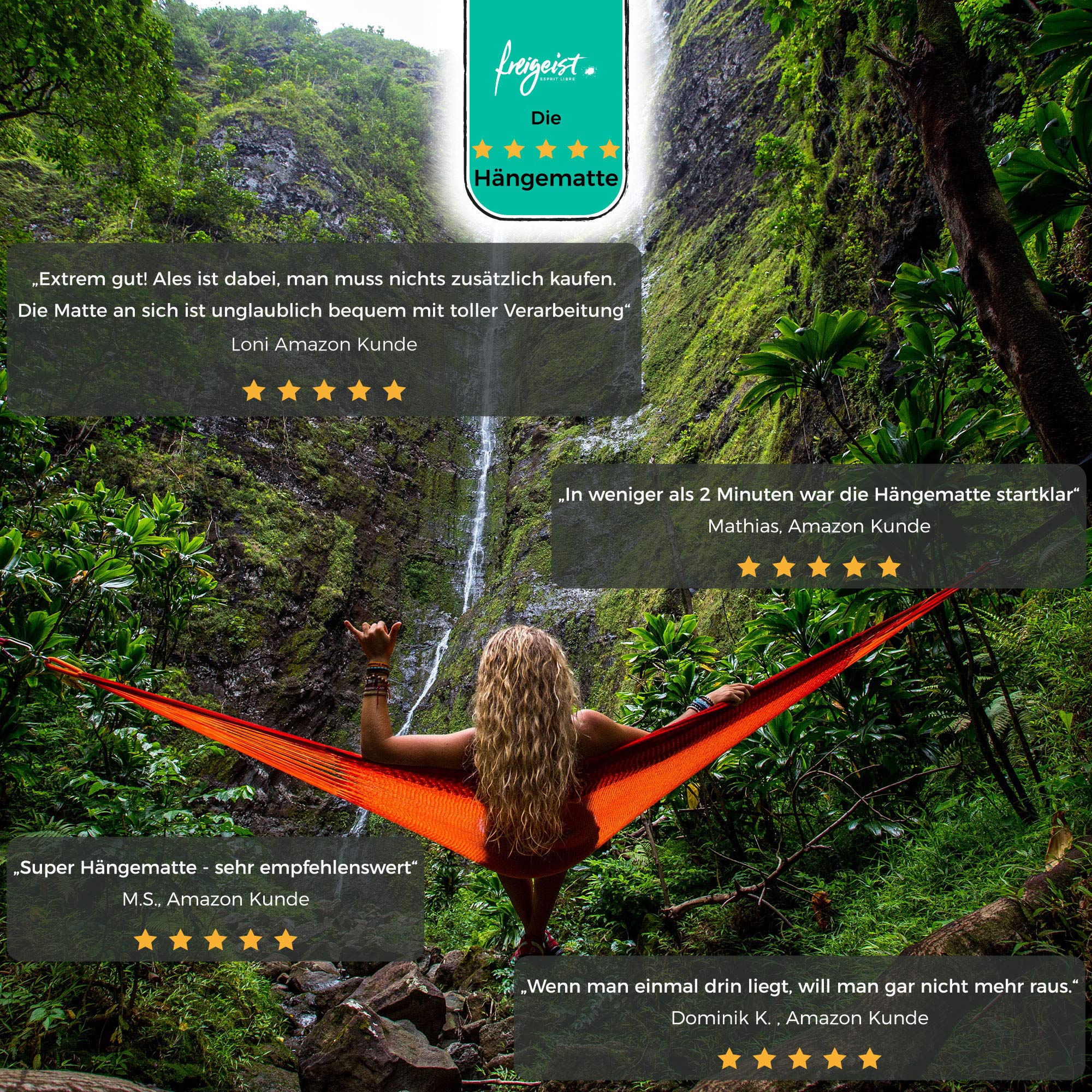 freigeist® Premium Hängematte Outdoor aus Ultra-Leichter Fallschirmseide | Camping Hängematte 2 Personen mit EXTRA hoher Tragkraft | Camping| Hammock.. – Bild 8