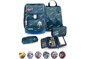 Belmil Premium Comfy Plus ergonomiczny tornister szkolny zestaw 5-częściowy, dla małych dzieci/pierwszoklasistów – STAEDTLER, pas piersiowy, pas biodrowy, zapięcie magnetyczne (405-73/P/S), Orion