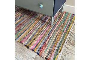 Second Nature Online - SHANTI Multi Coloured Rug | Hand Woven | Eco-Friendly: 100% Recycled Fabric | Ethically Sourced | Flat Weave (175 cm x 120 cm)