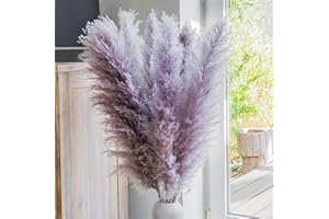 Leisure Life® | 8X Hierba de la Pampa Grande 113cm | Paleta de Colores púrpura Natural | Flores secas XXL para Llamar la atención en su hogar | Flores súper Suaves | Incluye guía de decoración