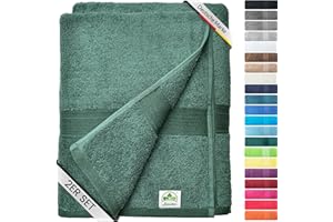 ‎LEEVITEX leevitex® Handtuch-Set, flauschig und saugstark, 2 Duschtücher, 70 x 140 cm, Qualität 500 g/m², 100% Baumwolle - Dunkelgrün
