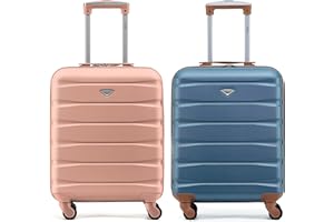 Flight Knight Suitcase Set of 2 Travel Carry-Ons Lightweight Luggage 4 Wheel ABS Hard Shell Ryanair Cabin Bags 55 x 40 x 20 (Priority) Small Suitcase Approved for Over 60 Airlines- easyJet, Jet2