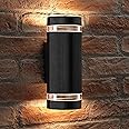Auraglow Indoor/Outdoor Double up & Down Wall Light - Black - Warm White LED Bulbs Included