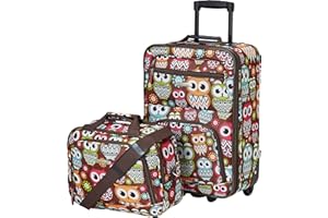 Rockland Set di bagagli verticali Softside di modo, Gufo, 2-Piece Set (14/19), Set di bagagli verticali Softside di modo