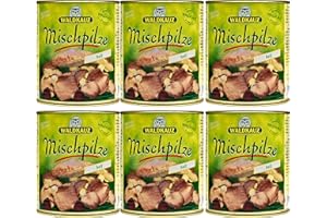 S.MILE GMBH Food-United MISCHPILZE Hell 6 Dosen Füllmenge 800g ATG 455g eingelegte-Wild-Austern-Shiitake-Butter-Speise-Pilze-Konserve leicht vorgesalzen aromatisch für Pasta Soßen Pilzpfannen