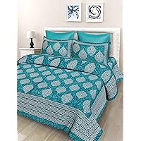 SheetKart Floral 144 TC Cotton Double Bedsheet with 2 Pillow Covers - Sea Green