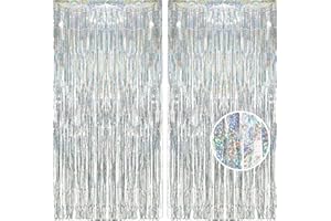 BRAVESHINE Lametta Vorhang Silber, Silvester Party Deko, Glitzer Folien Fransen Vorhänge Geburtstag Luftschlangen Foto Wand Hintergrund für 2026 Neujahr Weihnachten 80er 90er Disco Weltraum Party