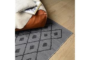 Proheeder Handmade Rug - Made from 100% Recycled Cotton, Reversible & Washable Floor Rug for Bedroom, Nursery, Kitchen, Livingroom Area Decor | (140 x 70 cm, Diamond Grey)