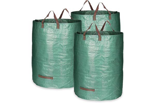 COM-FOUR® 3x Sacs à déchets de Jardin XL - Sac de Jardin Pliable avec poignées de Transport - Poubelle Pliante indéchirable pour Feuilles, déchets Verts et déchets de Jardin (300 l - 3 pièces)
