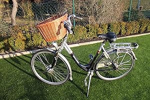 MARCUS WEIDENHANDEL Marcus-Hundefahrradkorb für Fahradlenker aus Weide mit Metallgitter und Kissen XL oder XXL Natur Weidenkorb Lenkerkorb für Fahrrad (XXL mit Kissen)